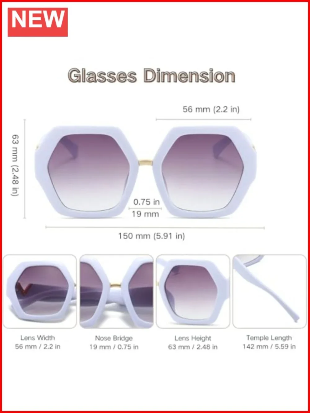 Oversized Vintage Hexagonal Sunglasses Women UV400 Polycarbonate Retro Square
